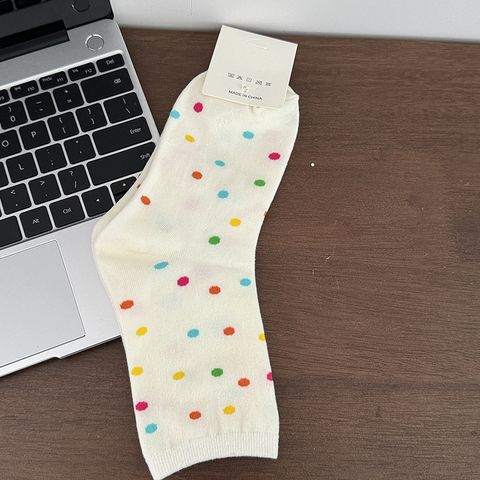 Women's Casual Simple Style Polka Dots Lines Cotton Crew Socks A Pair