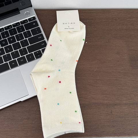Women's Casual Simple Style Polka Dots Lines Cotton Crew Socks A Pair