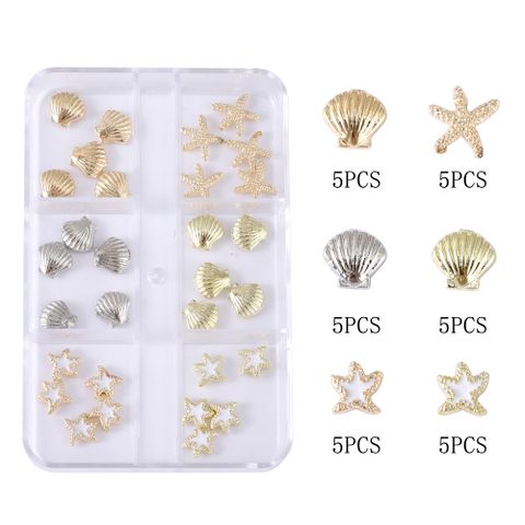 Vacation Marine Style Pentagram Shell Zinc Alloy Nail Decoration Accessories A Pack Of 30