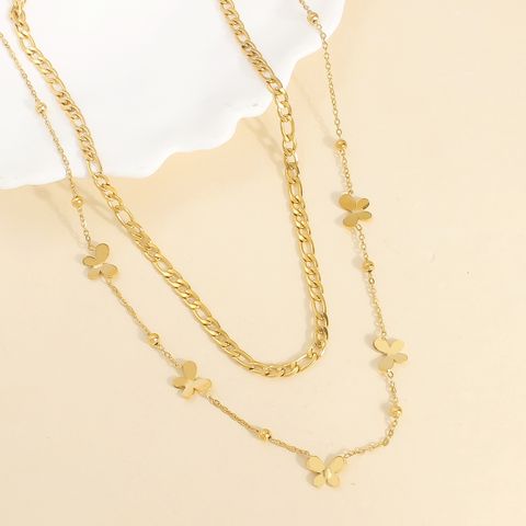 304 Stainless Steel 18K Gold Plated Casual Elegant Classic Style Plating Butterfly Layered Necklaces