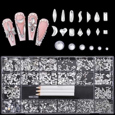 Basic Simple Style Geometric Round Rectangle Rhinestone Nail Decoration Accessories 1 Pack