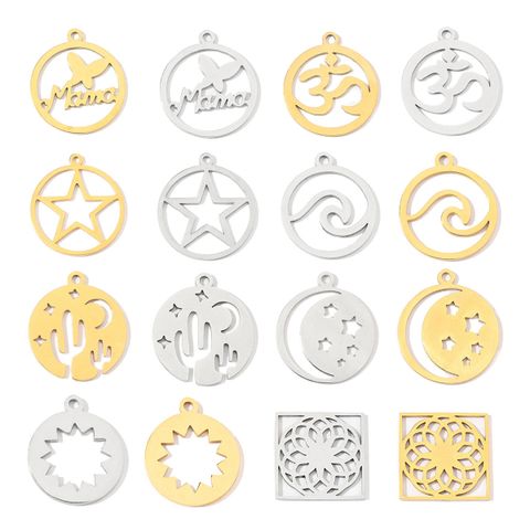 20 PCS/Package 18 * 20mm 20*22MM 201 Stainless Steel 18K Gold Plated Cactus Star Sea Wave Polished Pendant