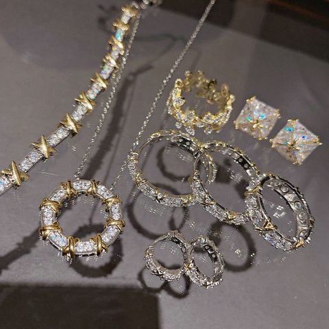 Kupfer Einfacher Stil Klassischer Stil Inlay Einfarbig Zirkon Ringe Ohrringe Halskette