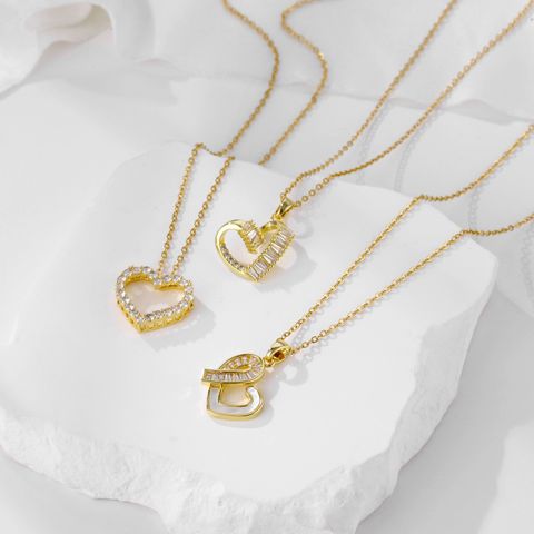 304 Stainless Steel 18K Gold Plated Elegant Simple Style Plating Inlay Heart Shape Zircon Pendant Necklace