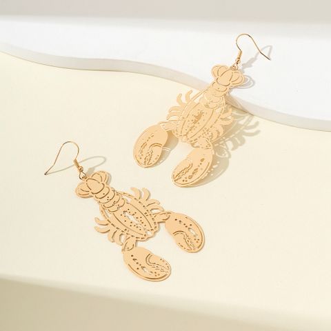 1 Pair Vacation Marine Style Lobster Hollow Out Alloy Drop Earrings