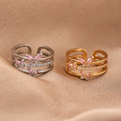 Copper Basic Modern Style Classic Style Plating Inlay Butterfly Zircon Open Rings