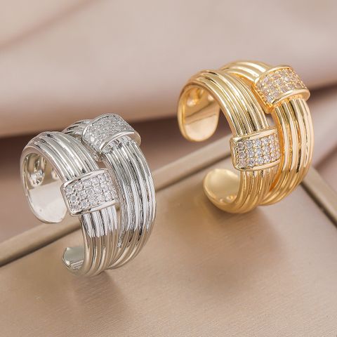 Copper Basic Classic Style Plating Inlay Geometric Zircon Open Rings
