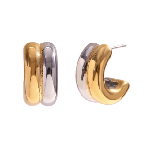 1 Pair Fashion C Shape Plating Stainless Steel Hoop Earrings