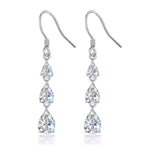 1 Pair Elegant Lady Modern Style Water Droplets Inlay Sterling Silver Zircon Drop Earrings
