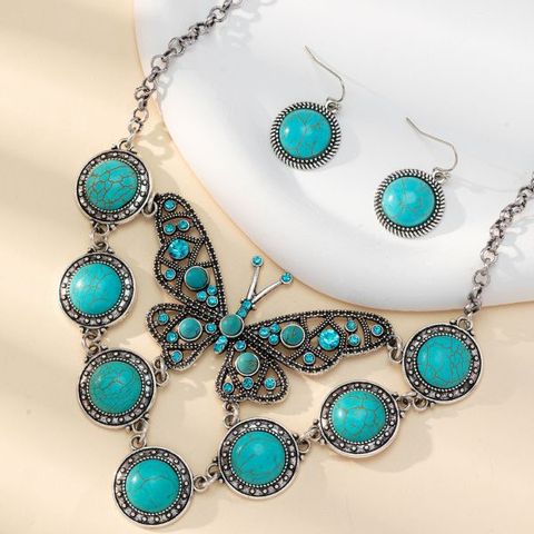Retro Butterfly Alloy Turquoise Plating Unisex Jewelry Set