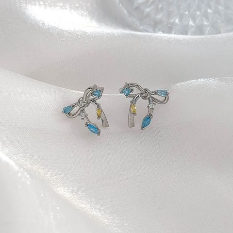 1 Pair Simple Style Shiny Bow Knot Inlay Copper Zircon Ear Studs