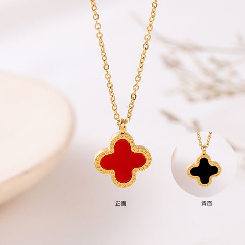 304 Stainless Steel IG Style Simple Style Plating Inlay Four Leaf Clover Round Heart Shape Shell Zircon Pendant Necklace