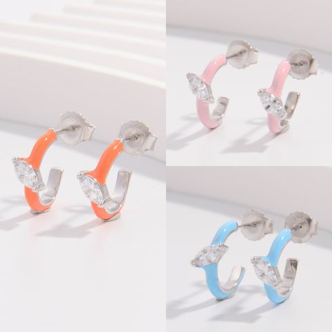 1 Pair Lady Modern Style Korean Style C Shape Plating Inlay Sterling Silver Zircon White Gold Plated Earrings