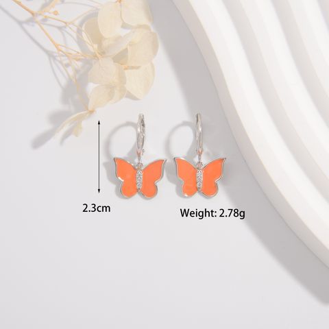 1 Pair Cute Lady Sweet Butterfly Plating Sterling Silver White Gold Plated Drop Earrings