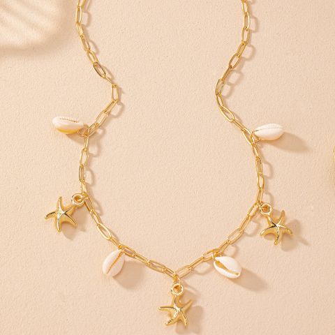 Wholesale Jewelry Vacation Marine Style Solid Color Alloy Shell Necklace
