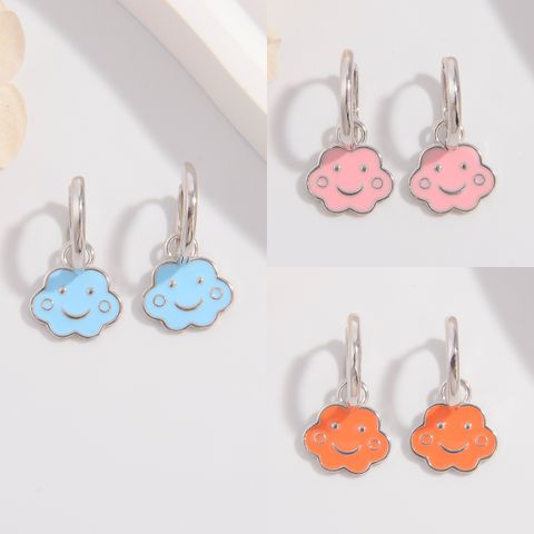 1 Pair Cute Lady Sweet Clouds Smiley Face Plating Sterling Silver White Gold Plated Drop Earrings