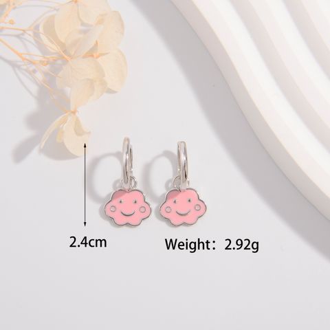 1 Pair Cute Lady Sweet Clouds Smiley Face Plating Sterling Silver White Gold Plated Drop Earrings