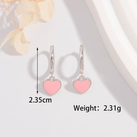 1 Pair Cute Lady Sweet Heart Shape Plating Sterling Silver White Gold Plated Drop Earrings