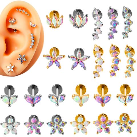 1 Piece Ear Cartilage Rings & Studs French Style Simple Style Geometric 304 Stainless Steel Copper Inlay Gem Zircon 18K Gold Plated Lip Rings Ear Cartilage Rings & Studs