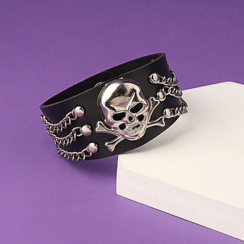 IG Style Modern Style Cool Style Skull Pu Leather Alloy Men's Bangle