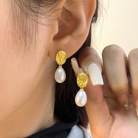 1 Pair Elegant Lady Modern Style Geometric Polishing Plating Inlay Sterling Silver Pearl Drop Earrings