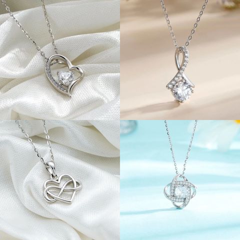 Sterling Silver Elegant Modern Style Classic Style Plating Inlay Double Heart Heart Shape Crown Zircon Pendant Necklace