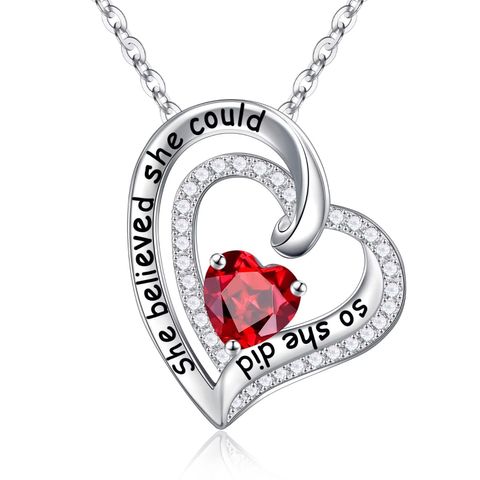 Sterling Silver Cute Modern Style Sweet Plating Inlay Heart Shape Birthstone Zircon Pendant Necklace