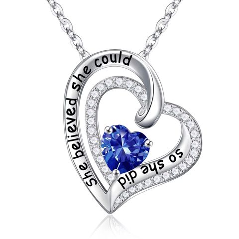 Sterling Silver Cute Modern Style Sweet Plating Inlay Heart Shape Birthstone Zircon Pendant Necklace