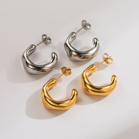 1 Par Casual Básico Forma De C Acero Inoxidable 304 Chapados en oro de 18k Pendientes