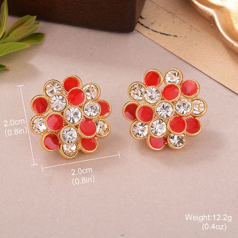1 Pair Simple Style Classic Style Geometric Rose Flower Inlay Alloy Copper Zircon Ear Studs
