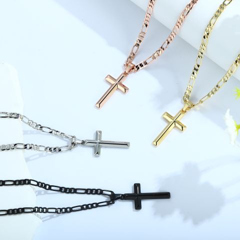 Wholesale Casual Vintage Style Cross 304 Stainless Steel Copper Pendant Necklace