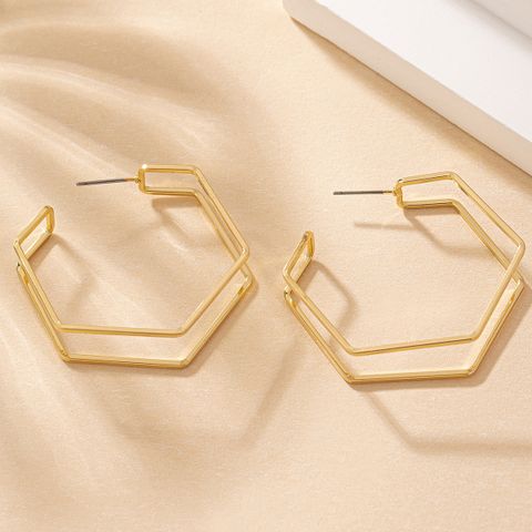 1 Pair IG Style Exaggerated Simple Style Hexagon Iron Ear Studs
