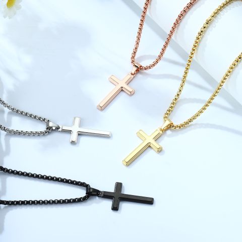 304 Stainless Steel 14K Gold Plated Casual Vintage Style Plating Cross Pendant Necklace