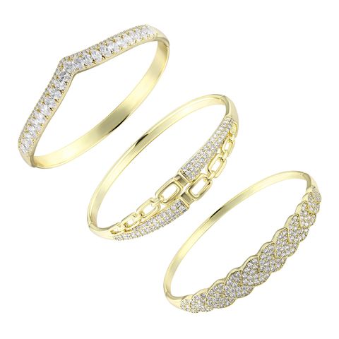 Wholesale Casual Classic Style Round Brass Inlay 18K Gold Plated Zircon Bangle