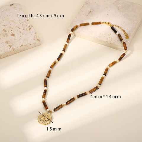 Casual Simple Style Sun Eye 18K Gold Plated 304 Stainless Steel Tiger Eye Shell Wholesale Pendant Necklace