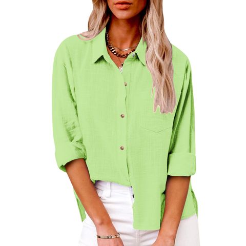 Women's Blouse Long Sleeve Blouses Pocket Streetwear Solid Color