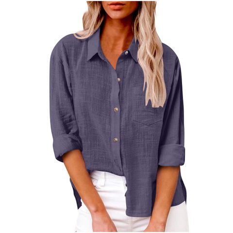 Women's Blouse Long Sleeve Blouses Pocket Streetwear Solid Color