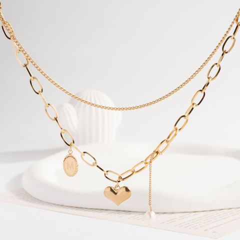 Simple Style Classic Style Heart Shape Titanium Steel Plating Gold Plated Women's Layered Necklaces
