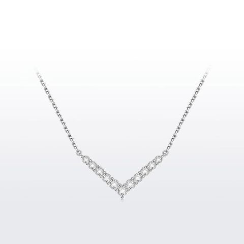 Sterling Silver Simple Style Inlaid Zircon V Shape Pendant Necklace