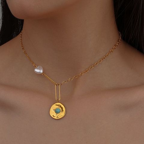 Simple Style Classic Style Heart Shape Titanium Steel Inlay Turquoise Women's Pendant Necklace
