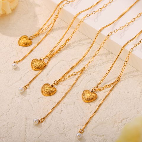 Estilo Simple Estilo Clásico Forma De Corazón Acero Titanio Enchapado Chapado En Oro Mujeres Collar Colgante