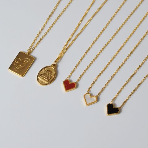 Simple Style Geometric Heart Shape Titanium Steel Plating Gold Plated Women's Pendant Necklace