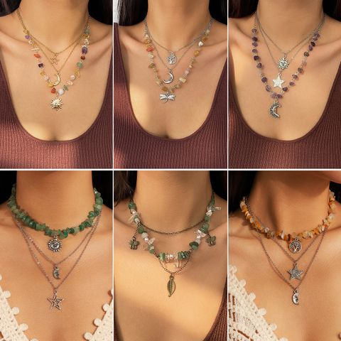 Simple Style Classic Style Constellation Alloy Iron Beaded Plating Women's Layered Necklaces