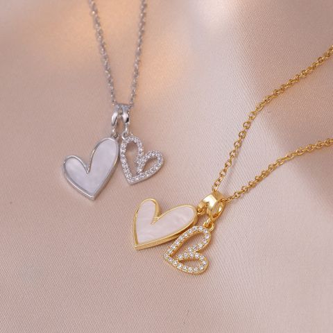 Simple Style Classic Style Heart Shape Titanium Steel Inlay Rhinestones Women's Pendant Necklace