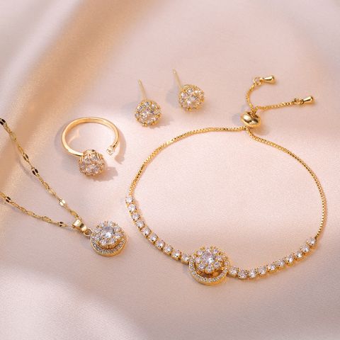 Titan Stahl Einfacher Stil Klassischer Stil Inlay Einfarbig Strasssteine Ringe Ohrringe Halskette