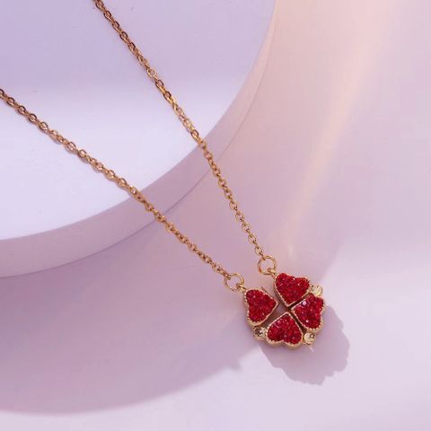 Simple Style Heart Shape Titanium Steel Inlay Rhinestones Women's Pendant Necklace