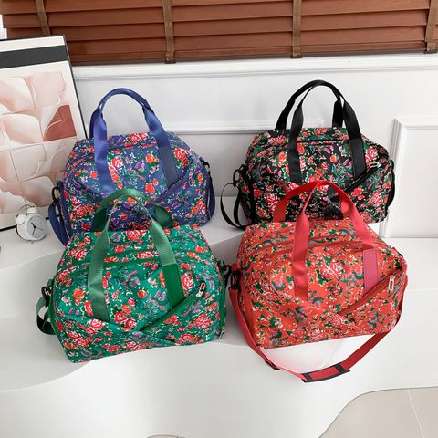 Women's Large Nylon Flower Basic Classic Style Sewing Thread Zipper Travel Bag