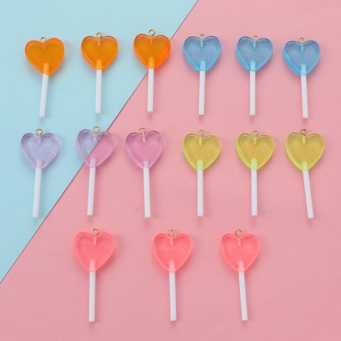15 Pieces Per Pack 48mm Hole Under 1mm Resin Heart Shape Candy Pendant