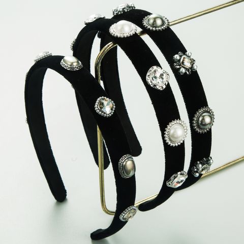 Women's Casual Vacation Classic Style Color Block Alloy Cloth Inlay Rhinestones Pearl Hair Band