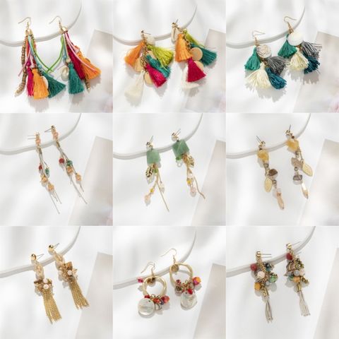 1 Pair IG Style Vacation Simple Style Tassel Alloy Polyester Drop Earrings
